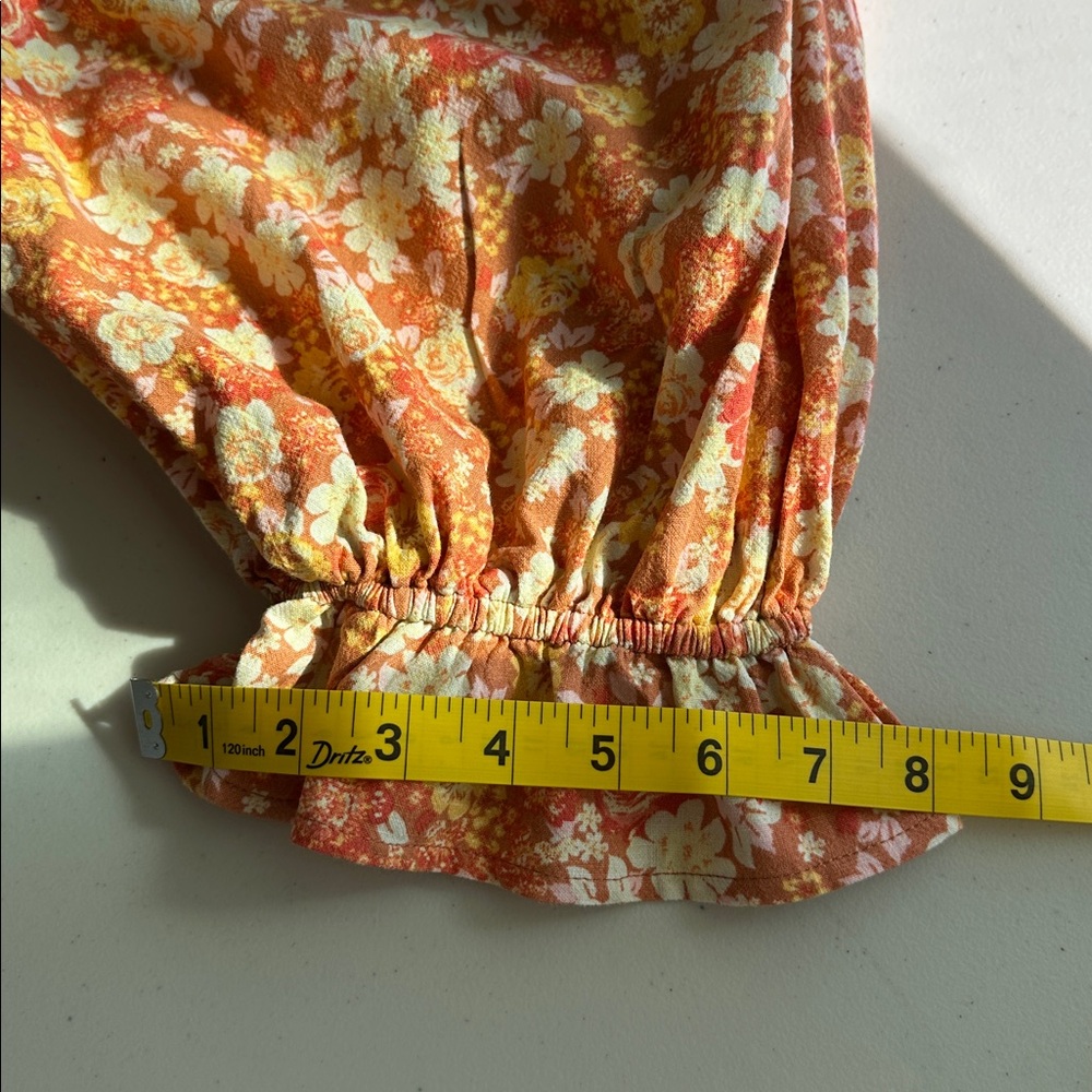 Free People Orange & Cream Smocked Romper Size Medium - Picture 13 of 16